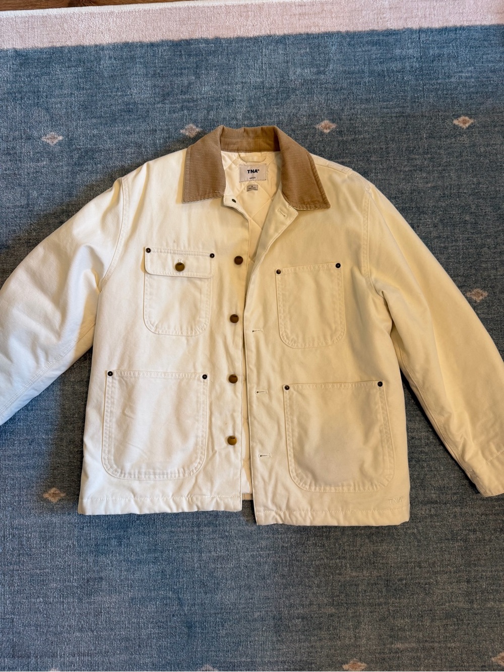 TNA Cream Canvas Padded Barn Jacket with Brown Corduroy Collar